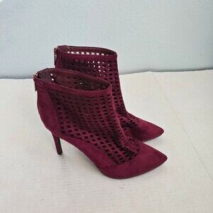 Breckelle's Booties Point Toe Zip Stilettos Sz 10 Beverly Wine 51 Laser Cut